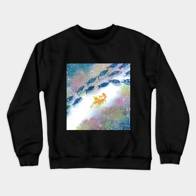 Golfish Dancing in the Night Sky Crewneck Sweatshirt by StaFlo